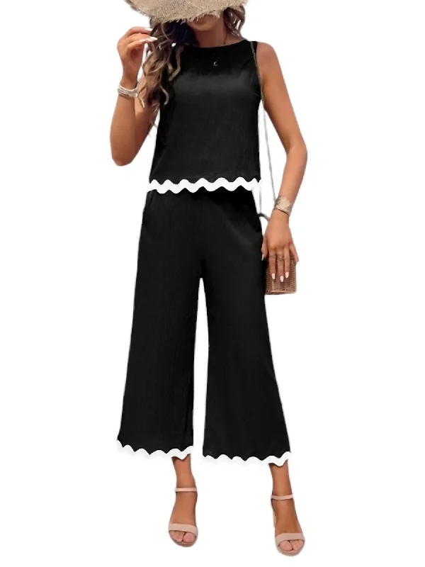 Vera Lace Vest Wide-Leg Pants Two-Piece Set In Black